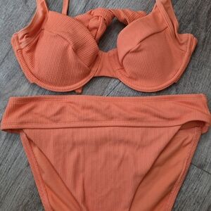 Sanctuary Coral Orange Textured Bikini Set